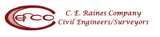 Logo of C. E. Raines Company Civil Engineers and Surveyors, featuring the company initials in a stylized design
