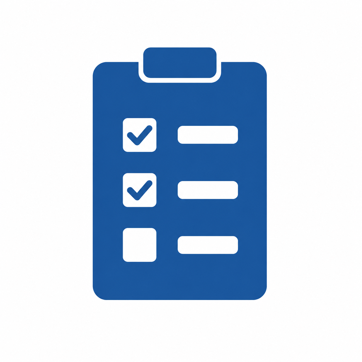 Icon of a clipboard with three checkboxes, two checked, one unchecked.