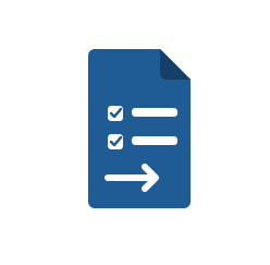 Icon of a blue document with checkboxes and an arrow pointing right