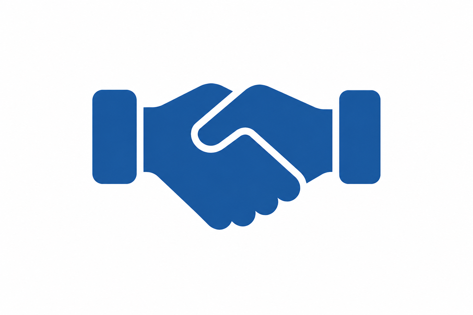 Blue icon of two hands shaking.