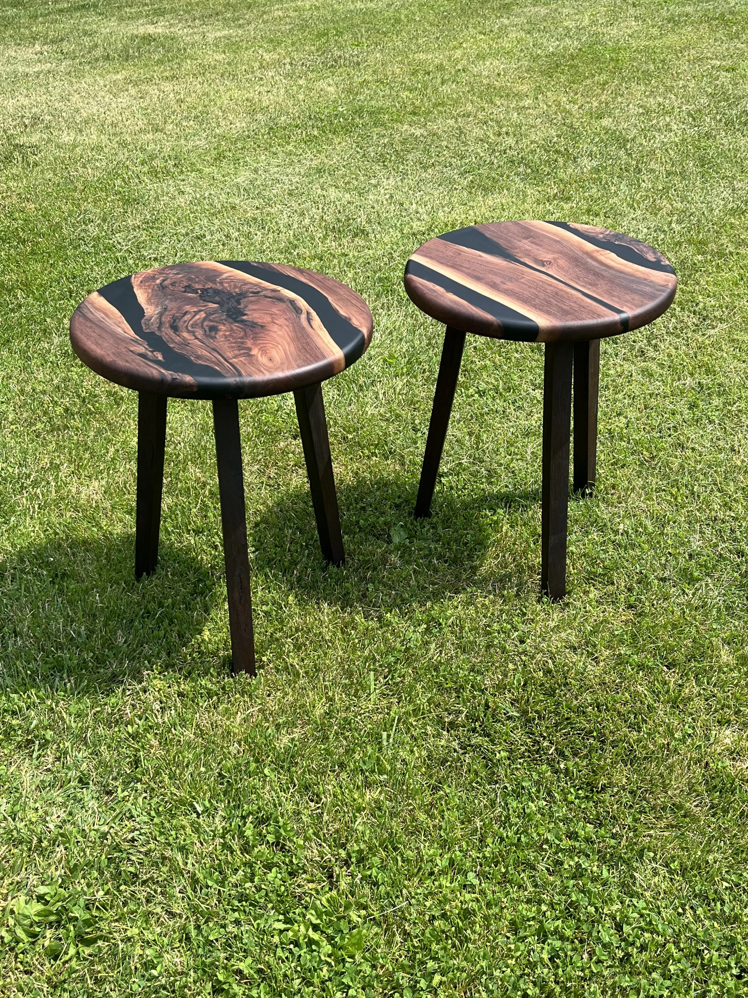 Set(2) Circular Walnut River End Tables