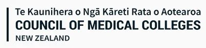 Logo of the Council of Medical Colleges, New Zealand, featuring text in Māori and English.