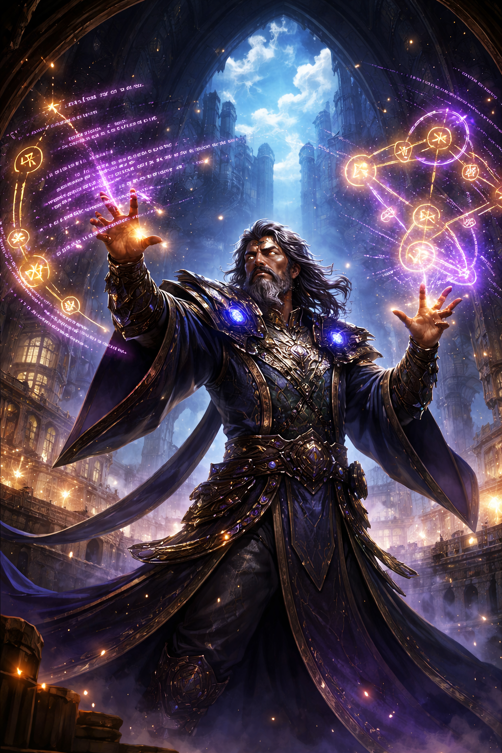 Stylized techno-mage artwork representing the creative identity and systems-driven philosophy of Cloud Fortress Studio