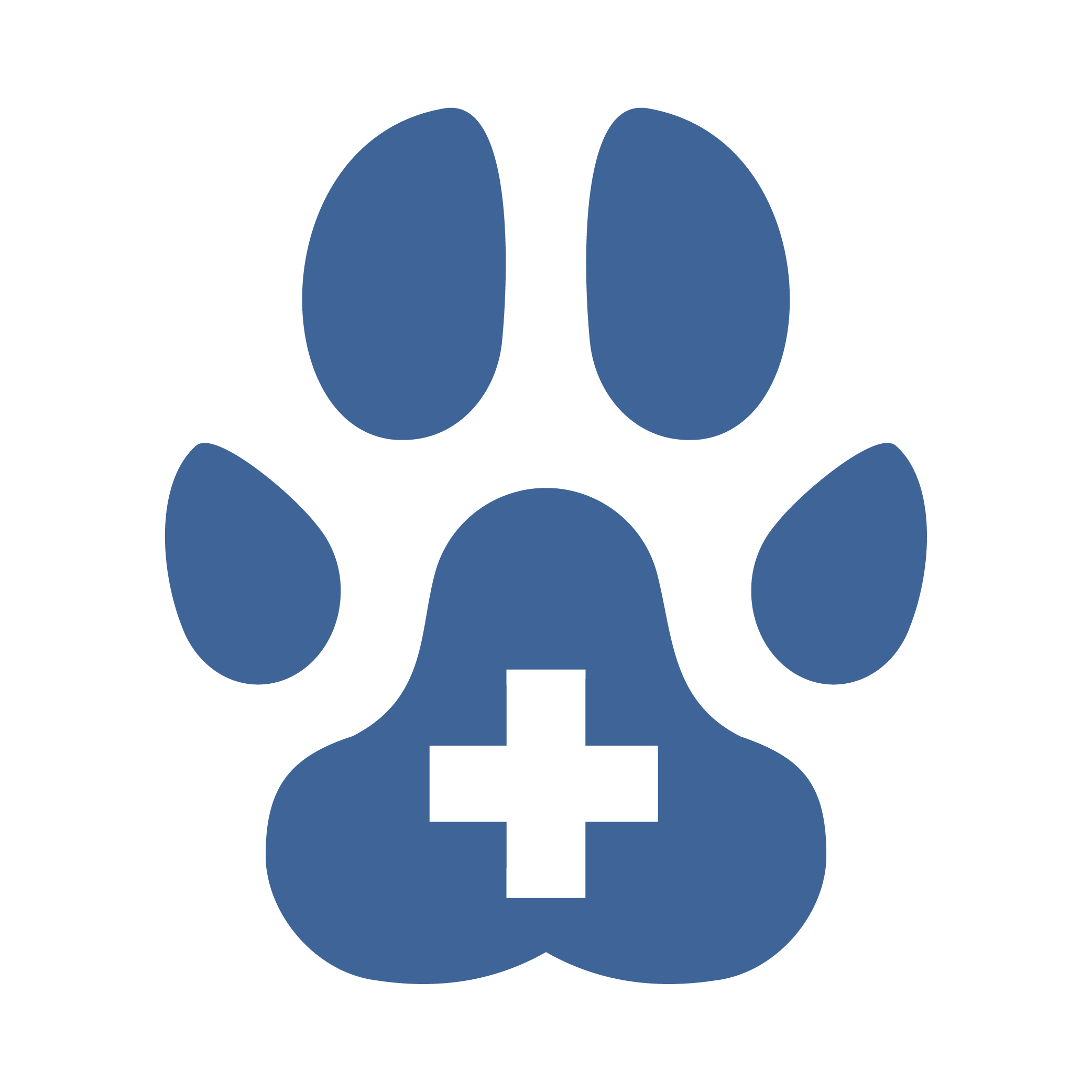 Blue paw print with a black medical cross inside the bottom pad.