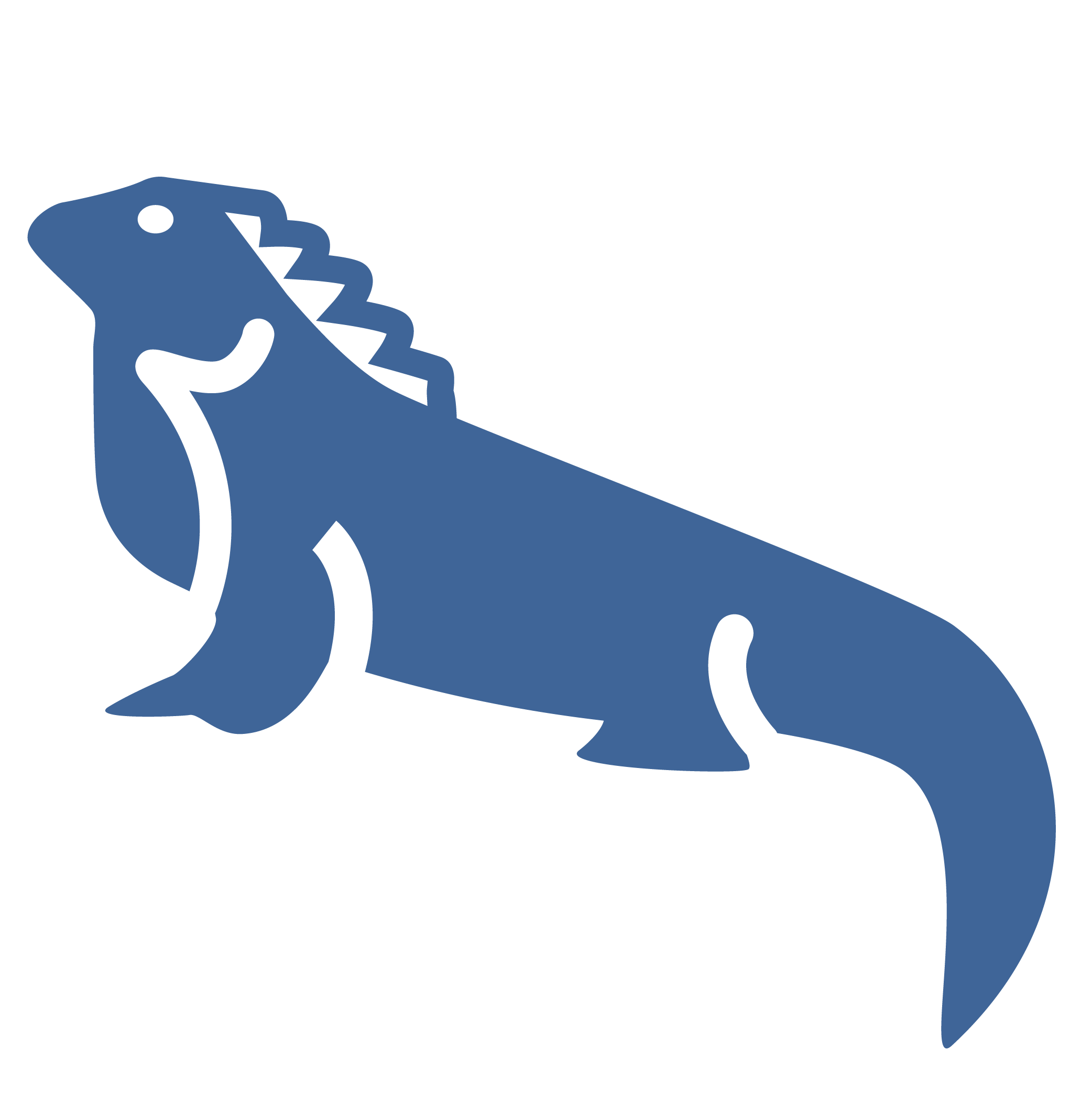 Minimalist blue silhouette of a dinosaur with a long tail and spiky back.