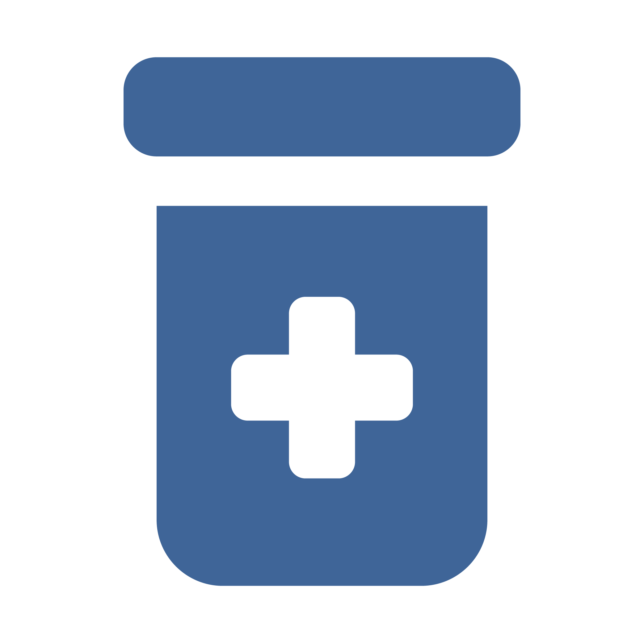 Icon of a medication bottle with a healthcare cross symbol on it.