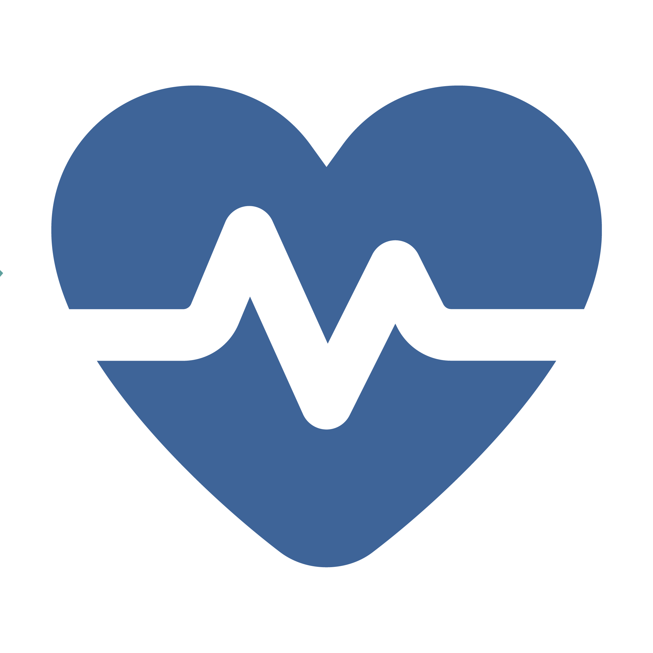 A medical heart icon in blue with a black electrocardiogram line running through it.