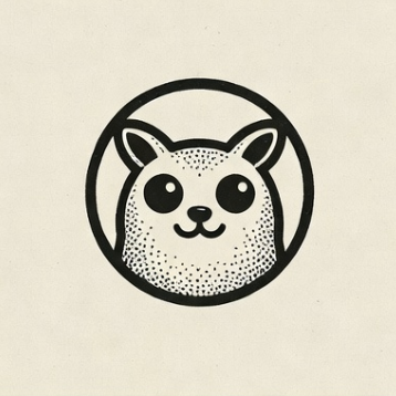 A drawing of a cute dog or fox face within a circle.