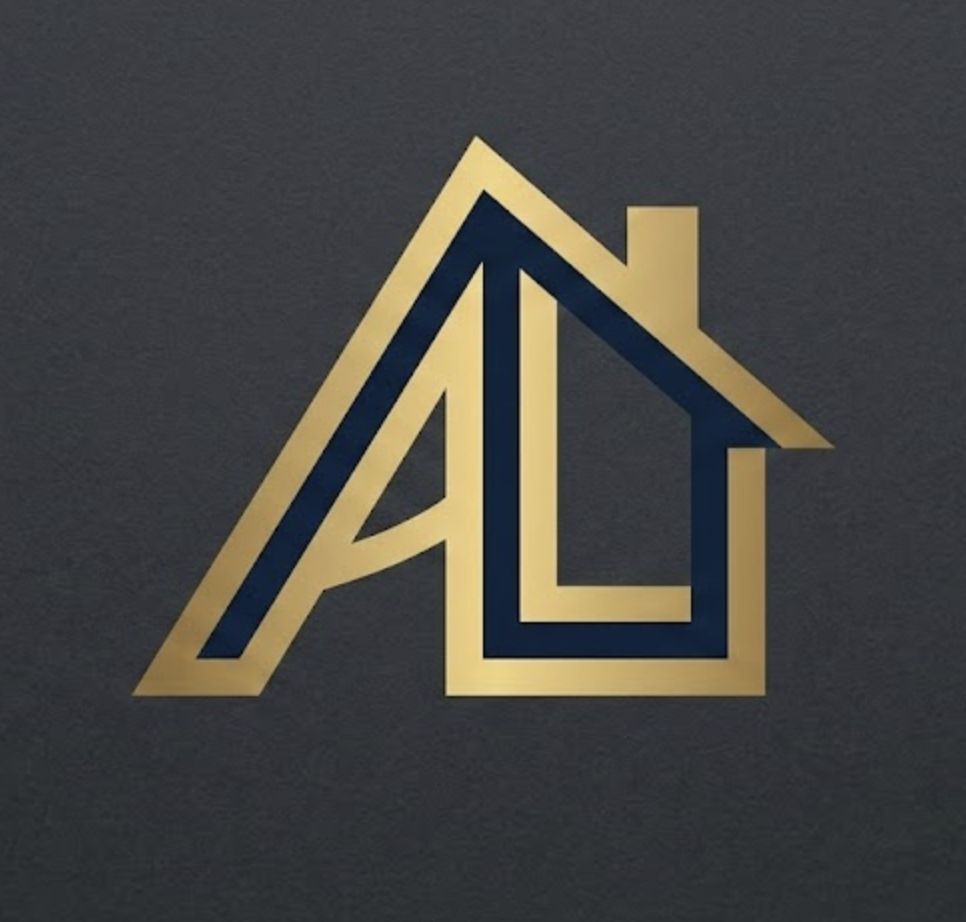 A logo featuring interlocked gold lines forming the shape of a house with the letters A and L embedded within it, set against a dark background.