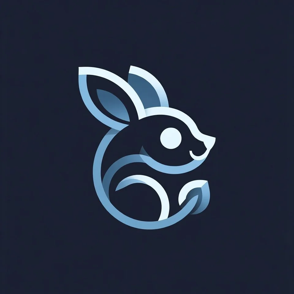 Stylized illustration of a rabbit with circular and curved lines on a dark background.