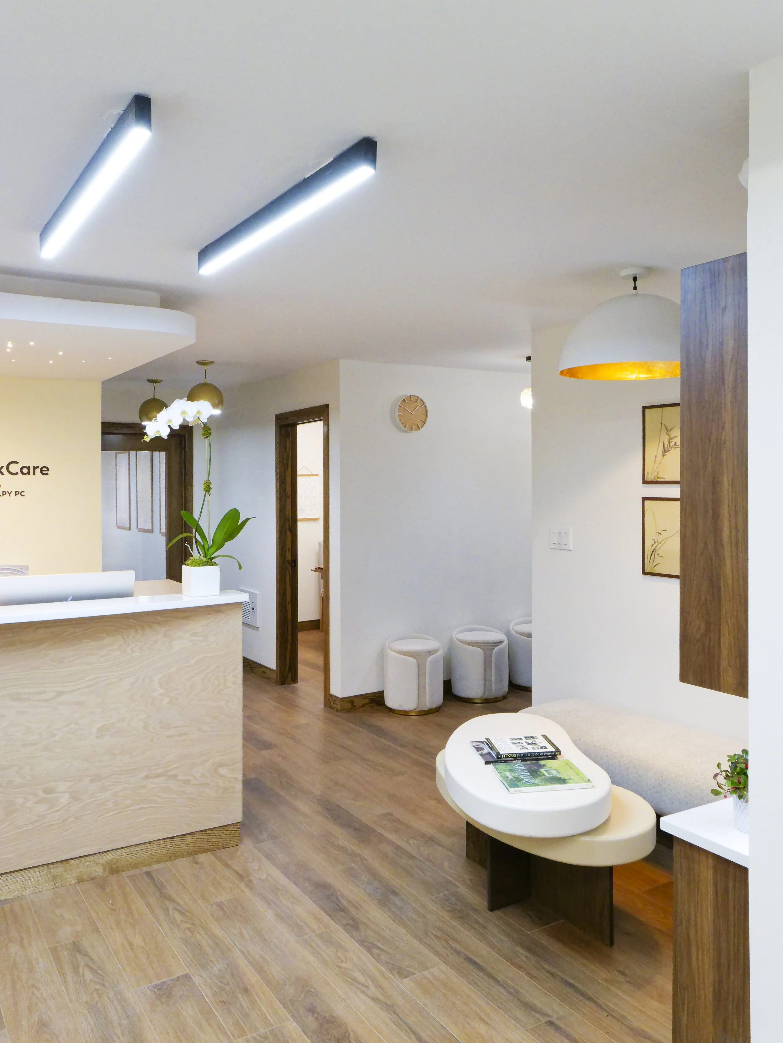 Modern medical office waiting area renovation. Designed for patient comfort and efficient workflow in a clinical setting. Healthcare interior architecture by XZ Design Build.