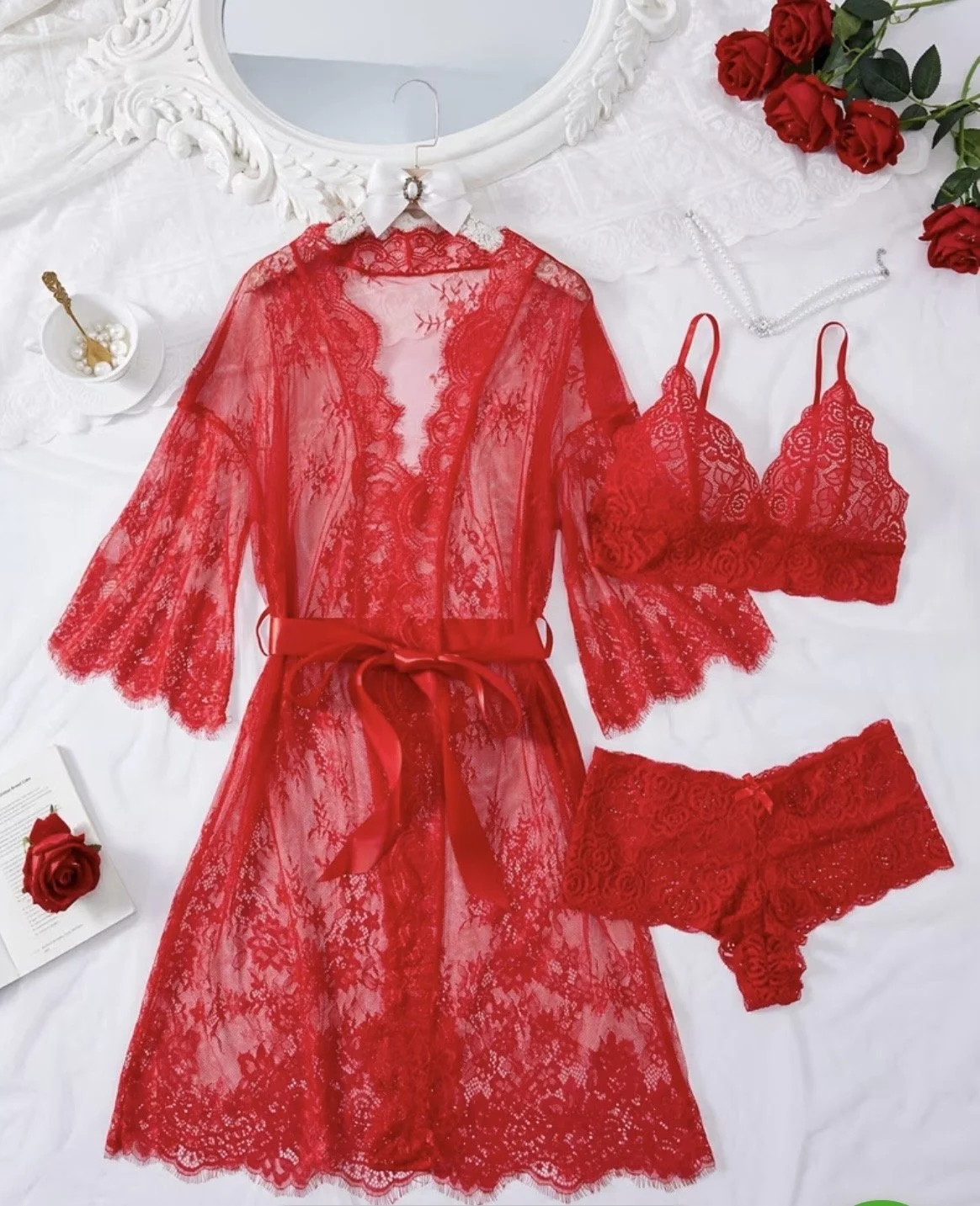 Elegance Red Lace Lingerie Set