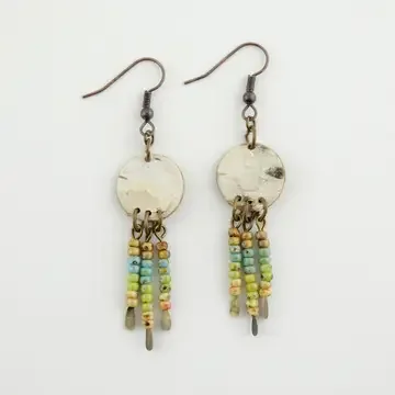 Medium Birch Bark Discs Dangle Earrings with Picasso Beads
