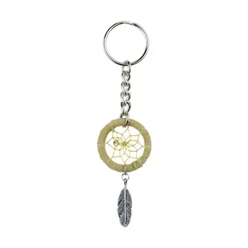 Tan Dream Catcher Keychain with Feather Charm