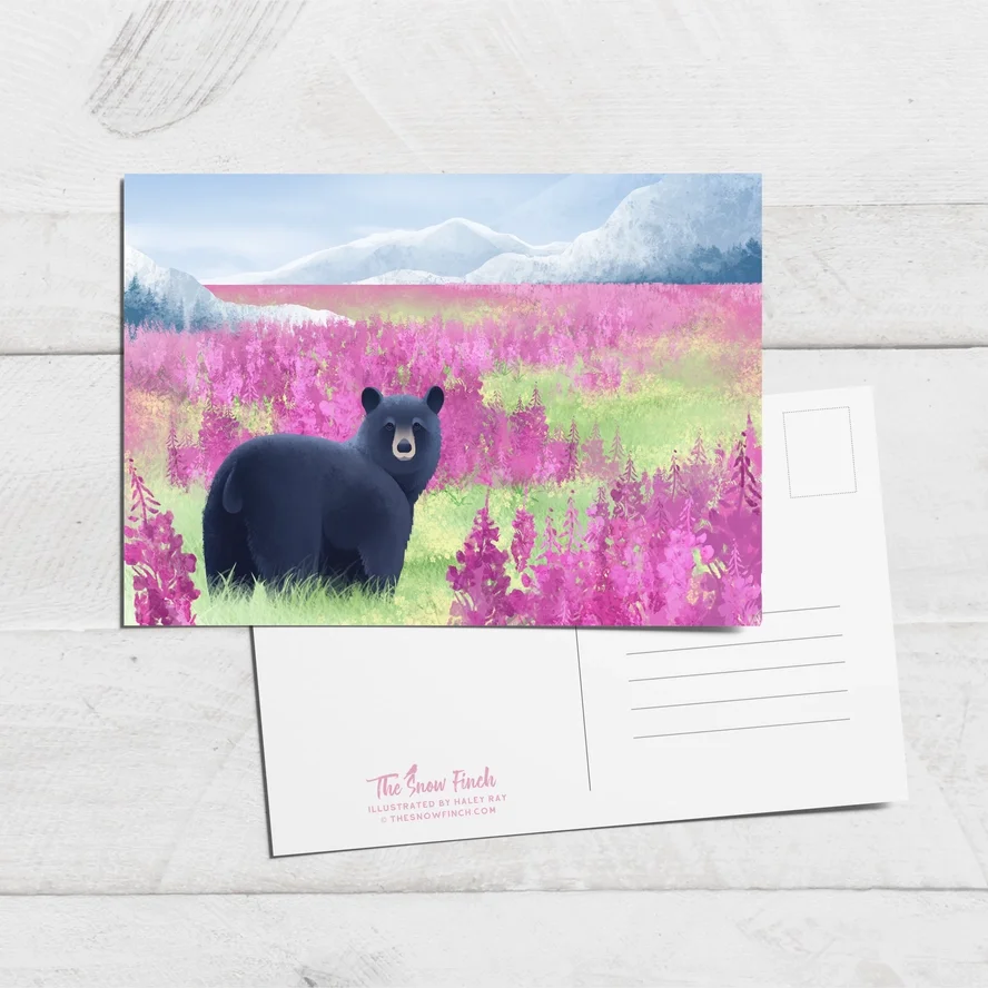 Fireweed Black Bear Postcard || 4x6 Travel Alaska Art