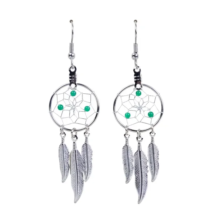 Dream Catcher Earrings with Green Agate