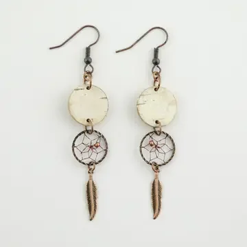 Birch Bark Dream Catcher Earrings with Copper Charms