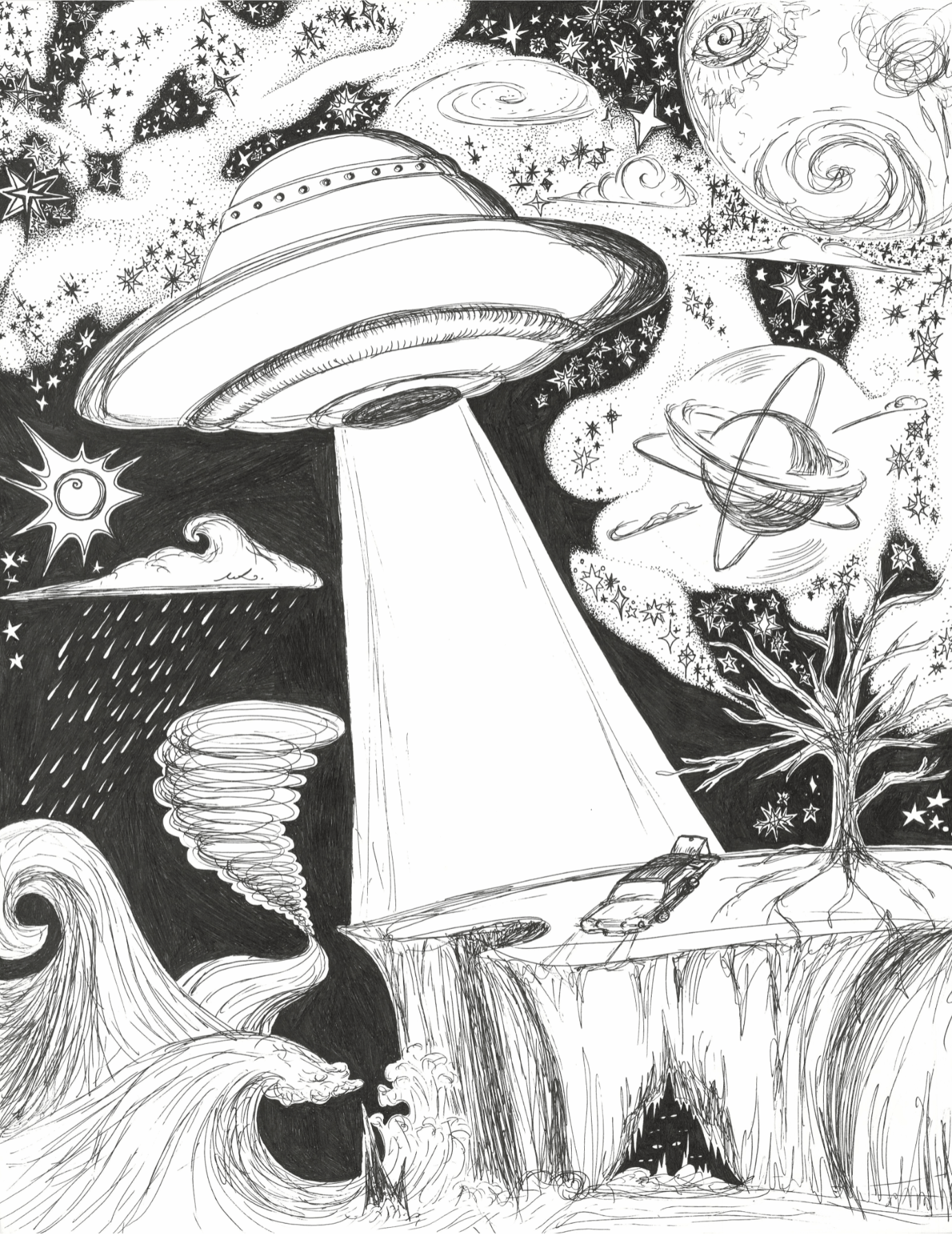 The Interrupted, Pen on Paper, 29.7 x 42.0 cm