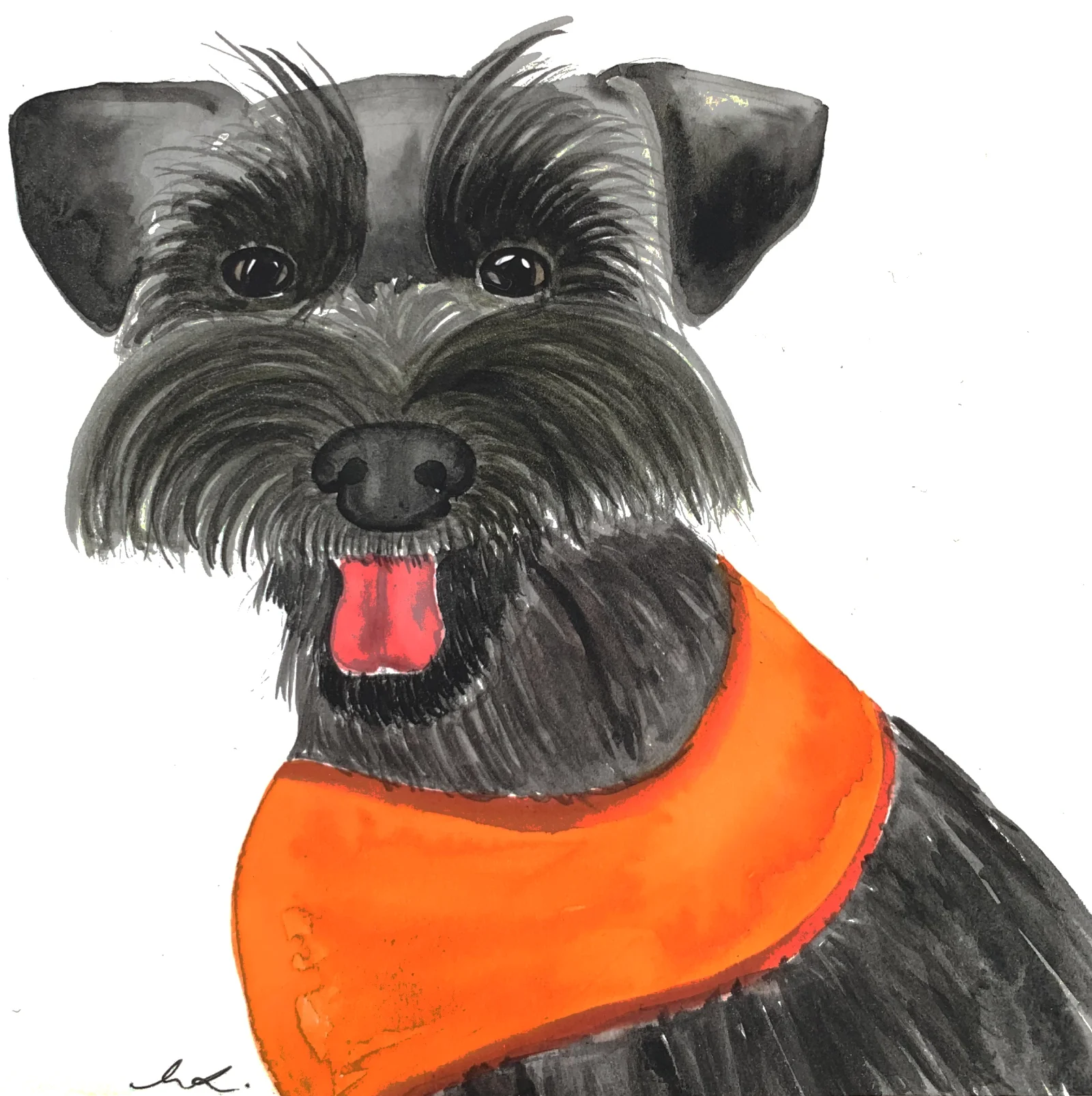 Dog, watercolour on paper, 15cm by 15cm 