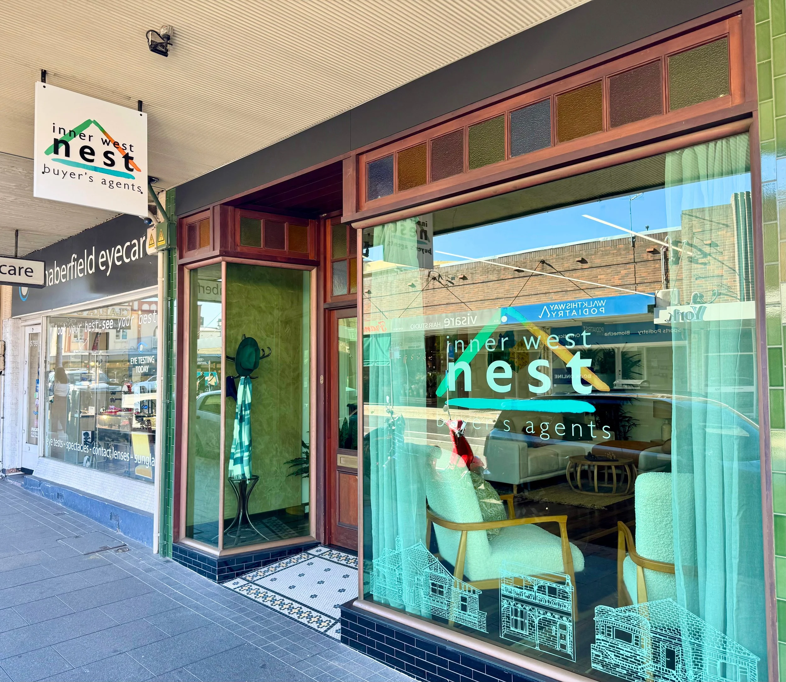 Inner West Nest Shop Front - Logo and stickers designed by Mal. 