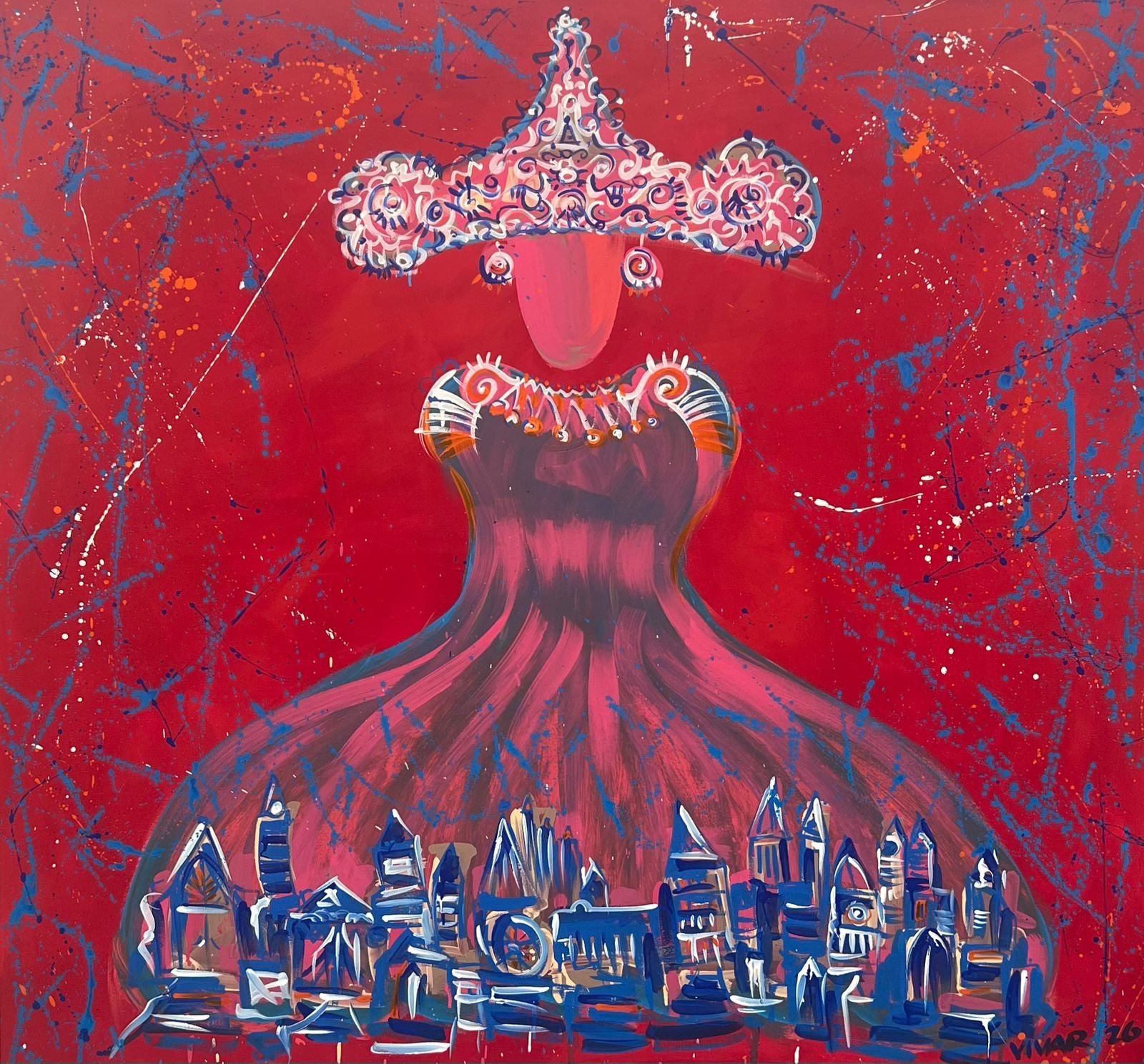 La Reina y su Reino 140 x 150 cms. Mixed on canvas