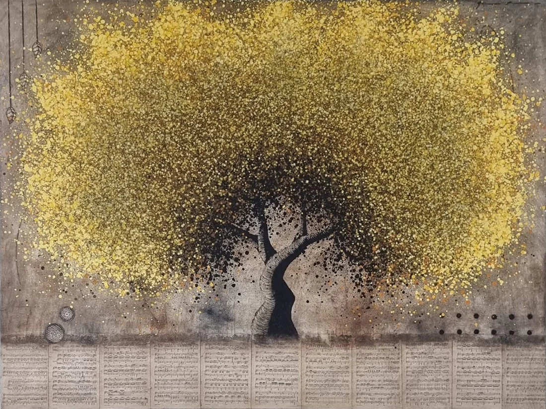 Envuelto en tu canto 
150 x 200 cms - Óleo y papel s/tela  
 Consultar 