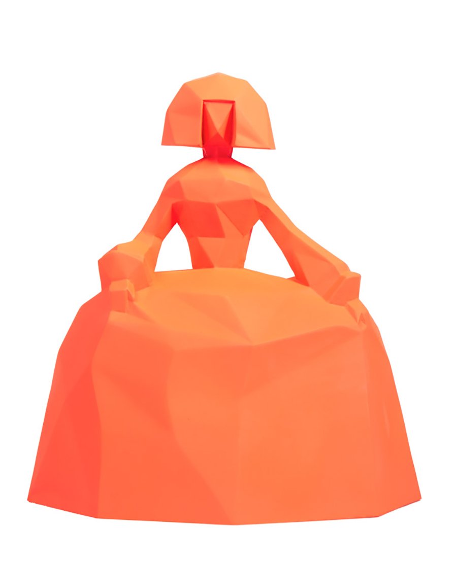 Menina Fabiola 
52 cms. / 45.5 cms. ancho / 32.5 cms. - motivos médicos - Poliedrica - Fibra de vidrio. P. 3.5 Kg Menina de 32 cms. alto / 28 ancho / 20 profundo. Naranja Fluor - Resina  
 Inquire 