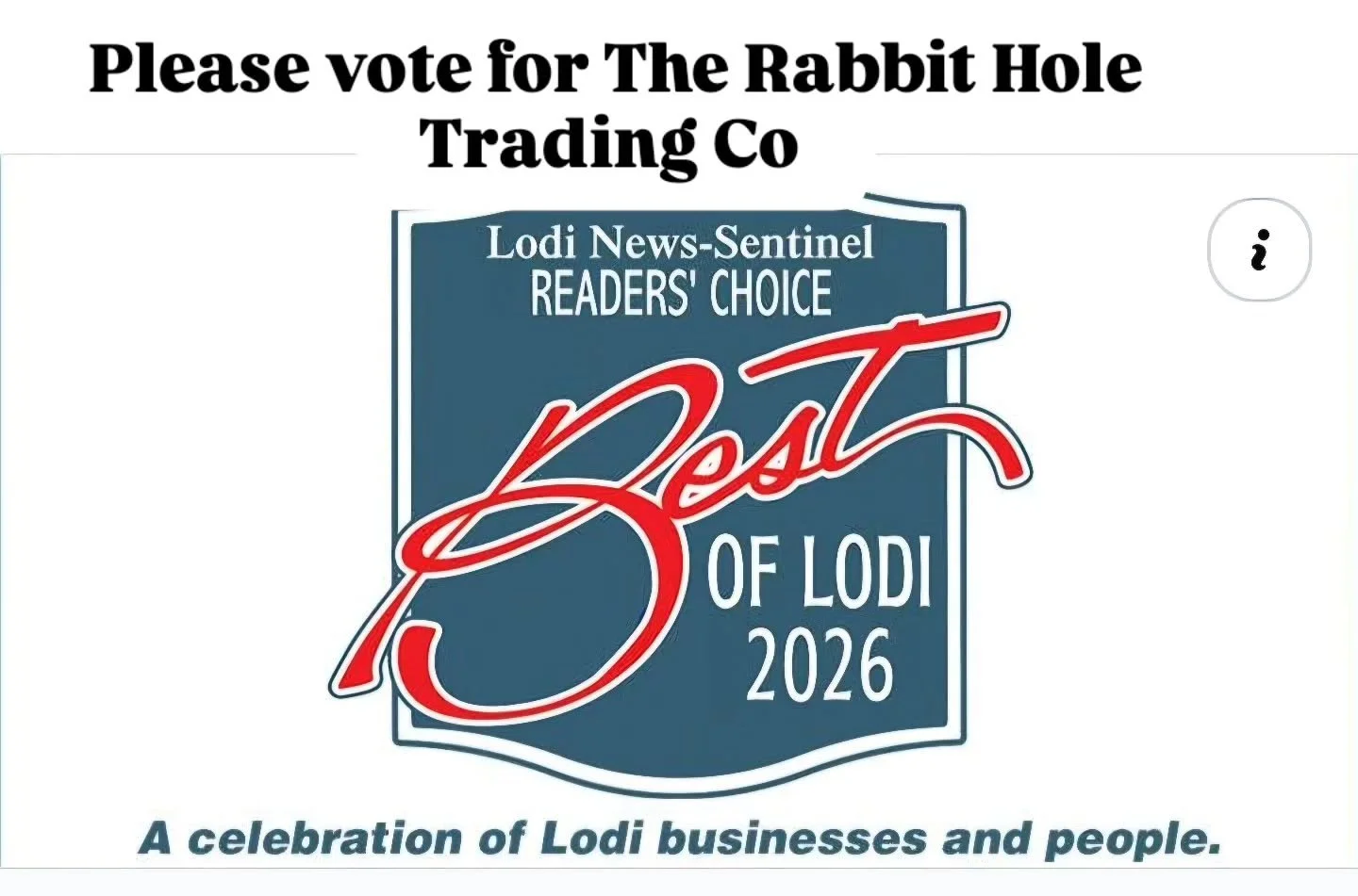 Please vote The Rabbit Hole Trading Co for best gift shop https://www.lodinews.com/bestof2026/#//