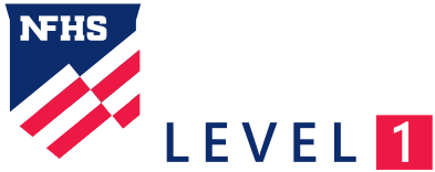 NFHS Coach Level 1 logo with stylized American flag and bold text