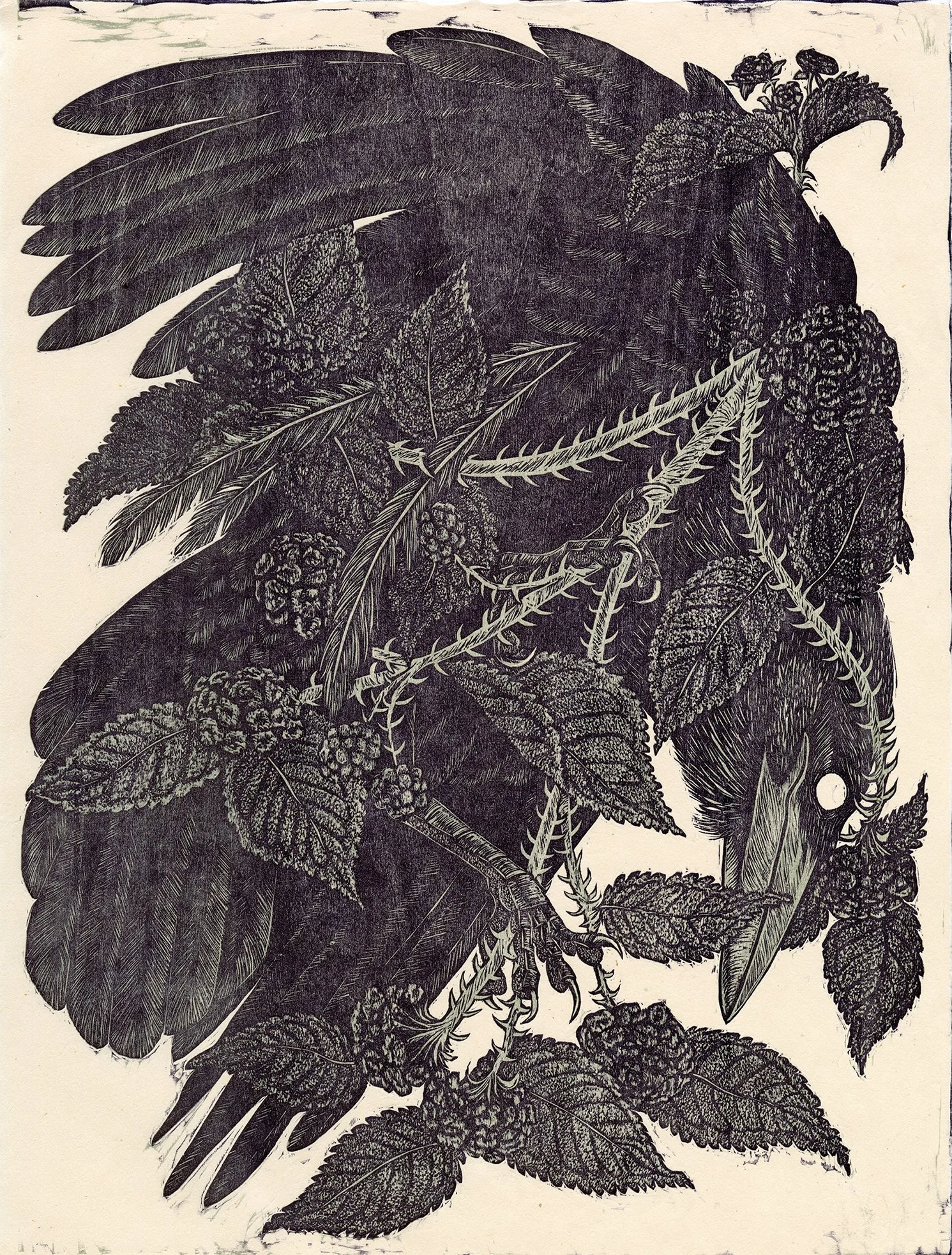 "El cahíllo y el moriviví que hinque" Reduction woodcut on gampi