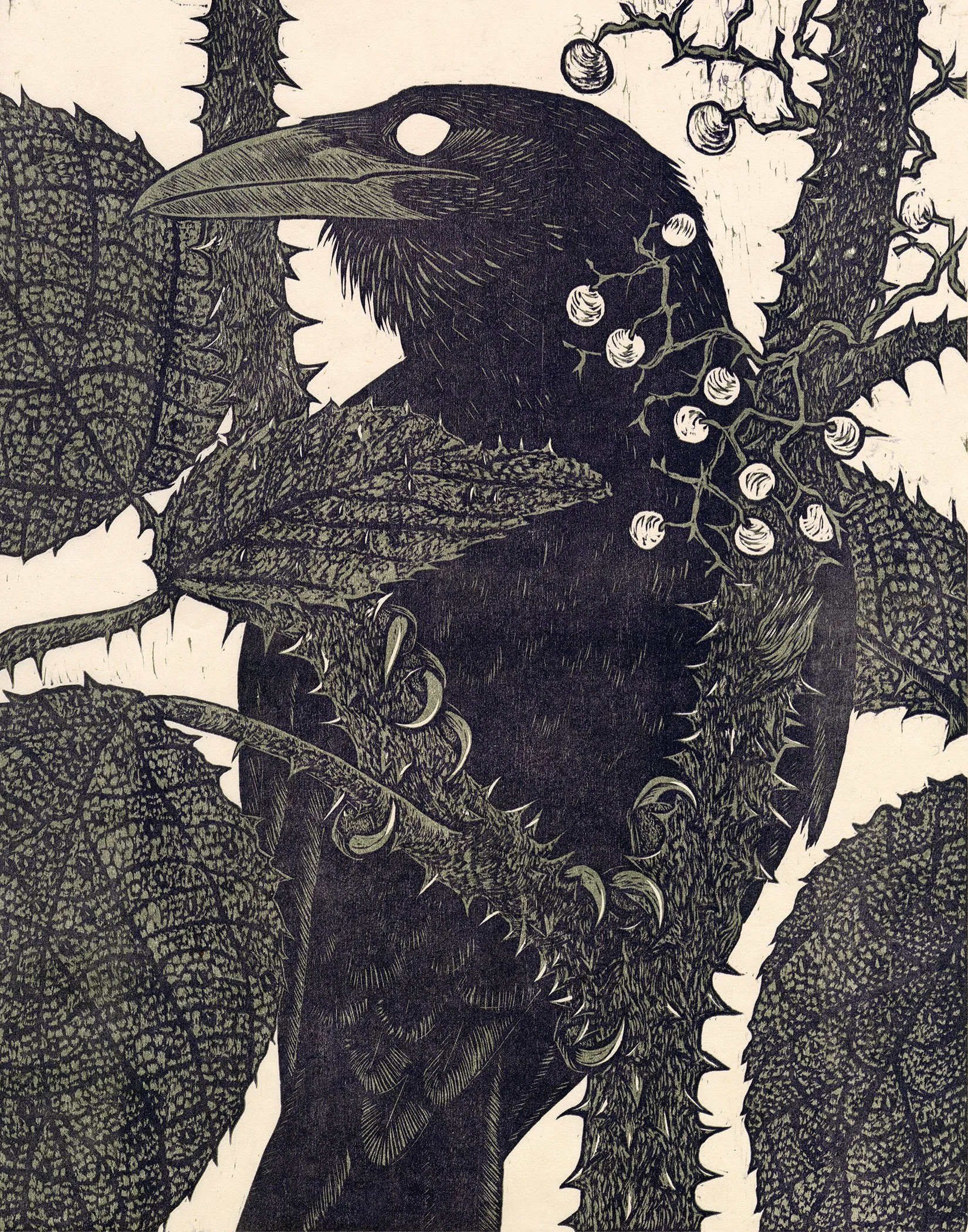 "Entre la ortiga brava" reduction woodcut on gampi