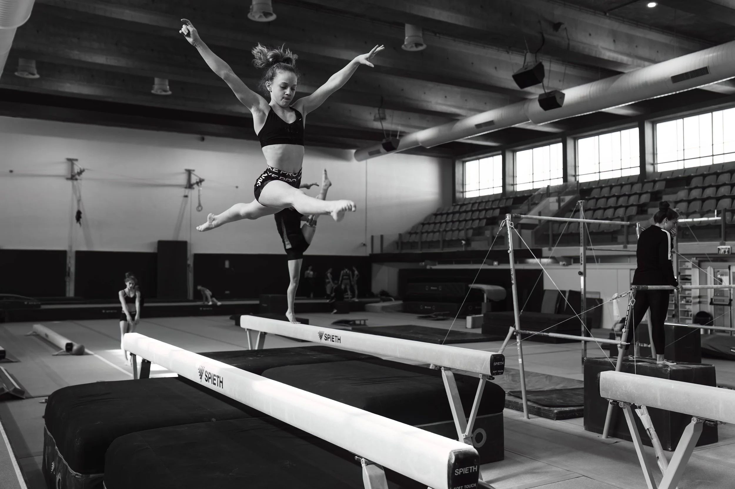 "Powerful Balance Beam performance in Artistic Gymnastics, captured by Peak Action."