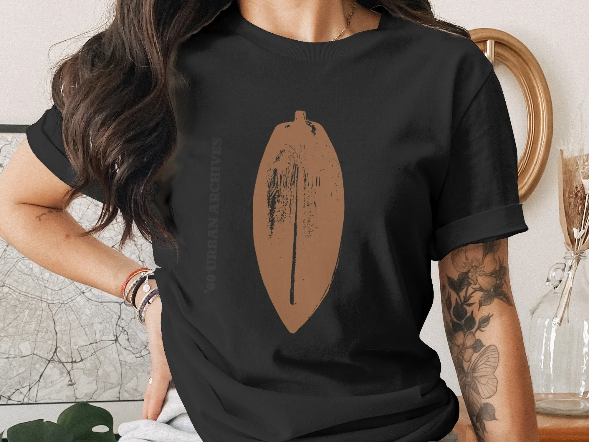 '60 Urban Archives Ancestral Crown T-Shirt, Earthy Botanical Graphic Tee, Vintage Streetwear Aesthetic Top, Minimalist Brown Heritage Shirt