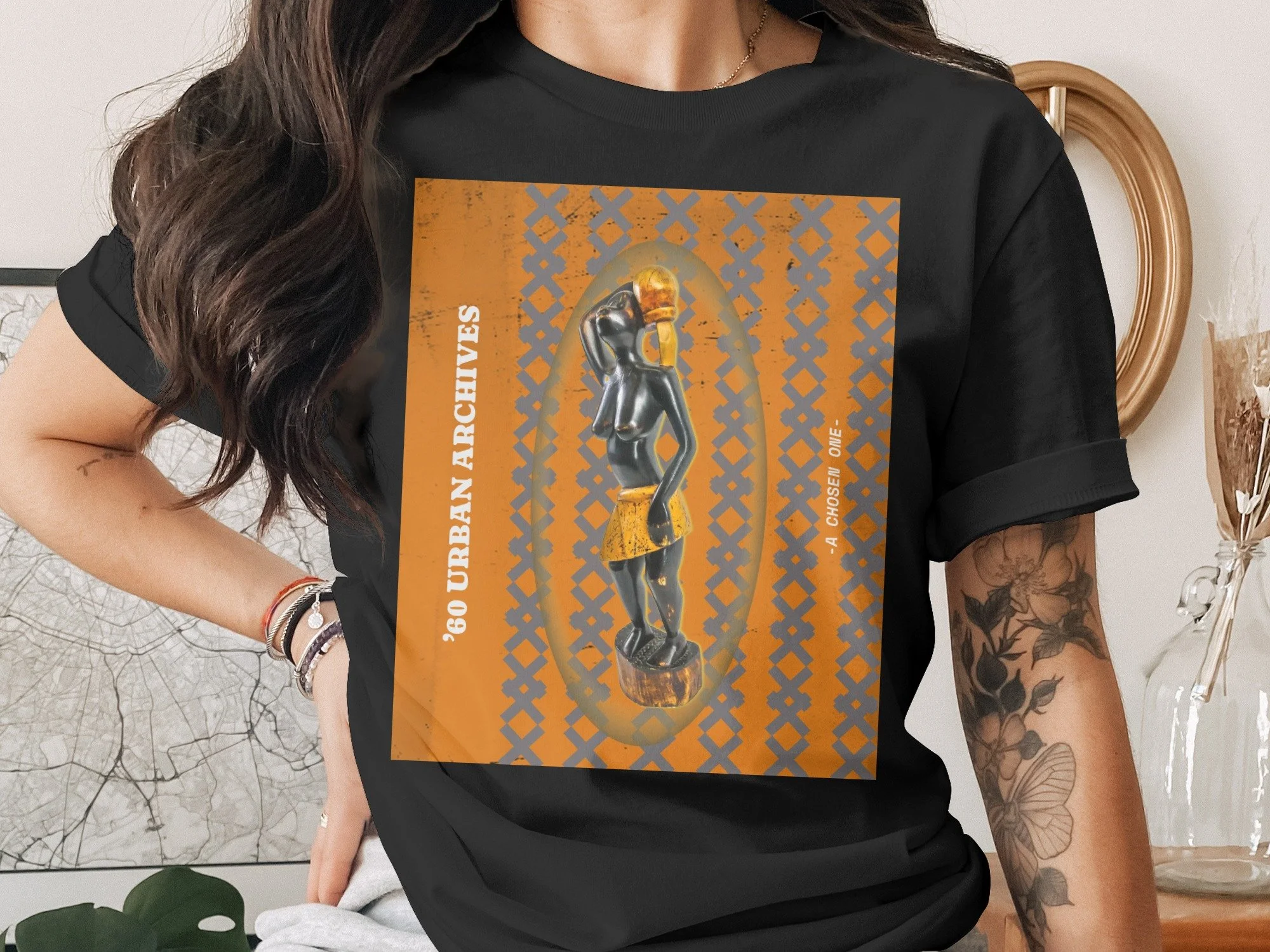 Vintage African Art T-Shirt, 60s Urban Archives Graphic Tee, Black Culture Heritage Shirt, Retro Afrocentric Boho Streetwear Art Gift
