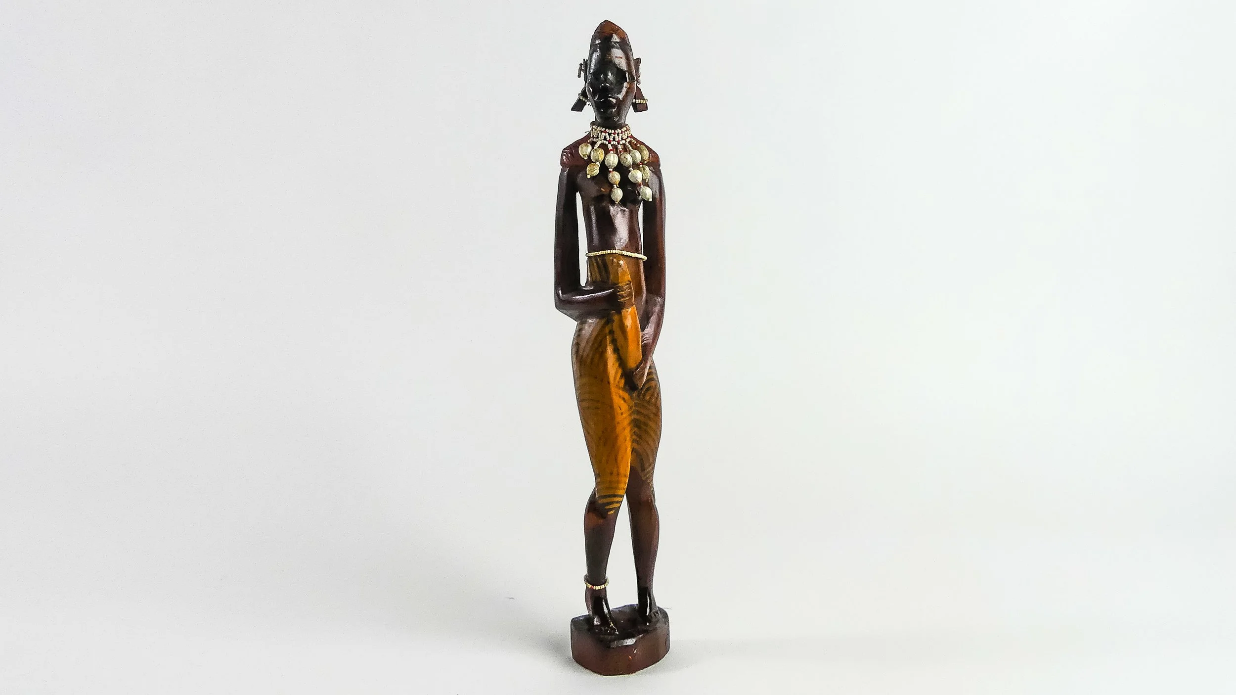 Vintage Beaded African Tribal Woman Carving (47cm)