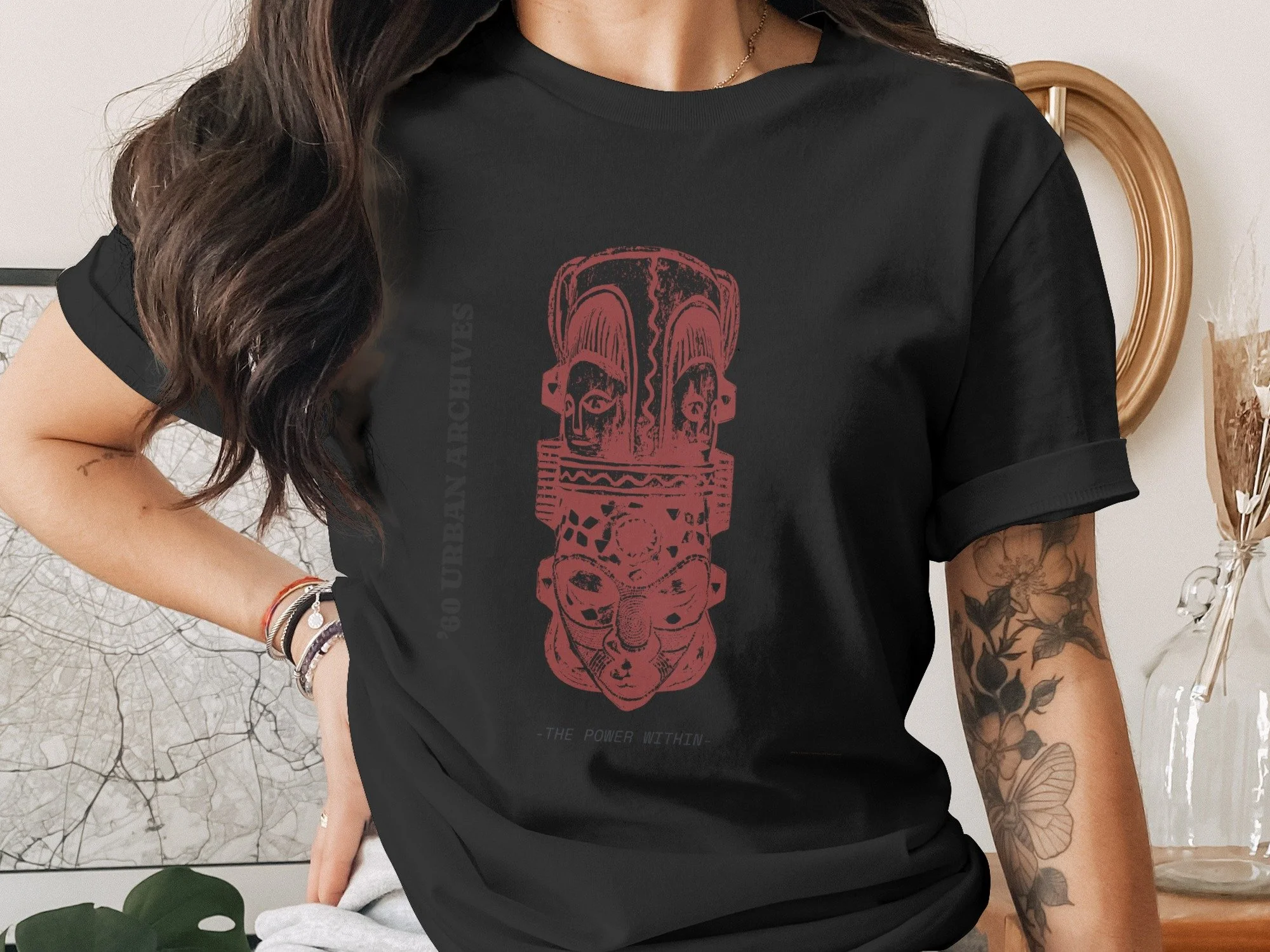 African Mask T-Shirt, Afrocentric Graphic Tee, Urban Streetwear Shirt, Tribal Art Totem Top, Vintage Cultural Gift for Men & Women