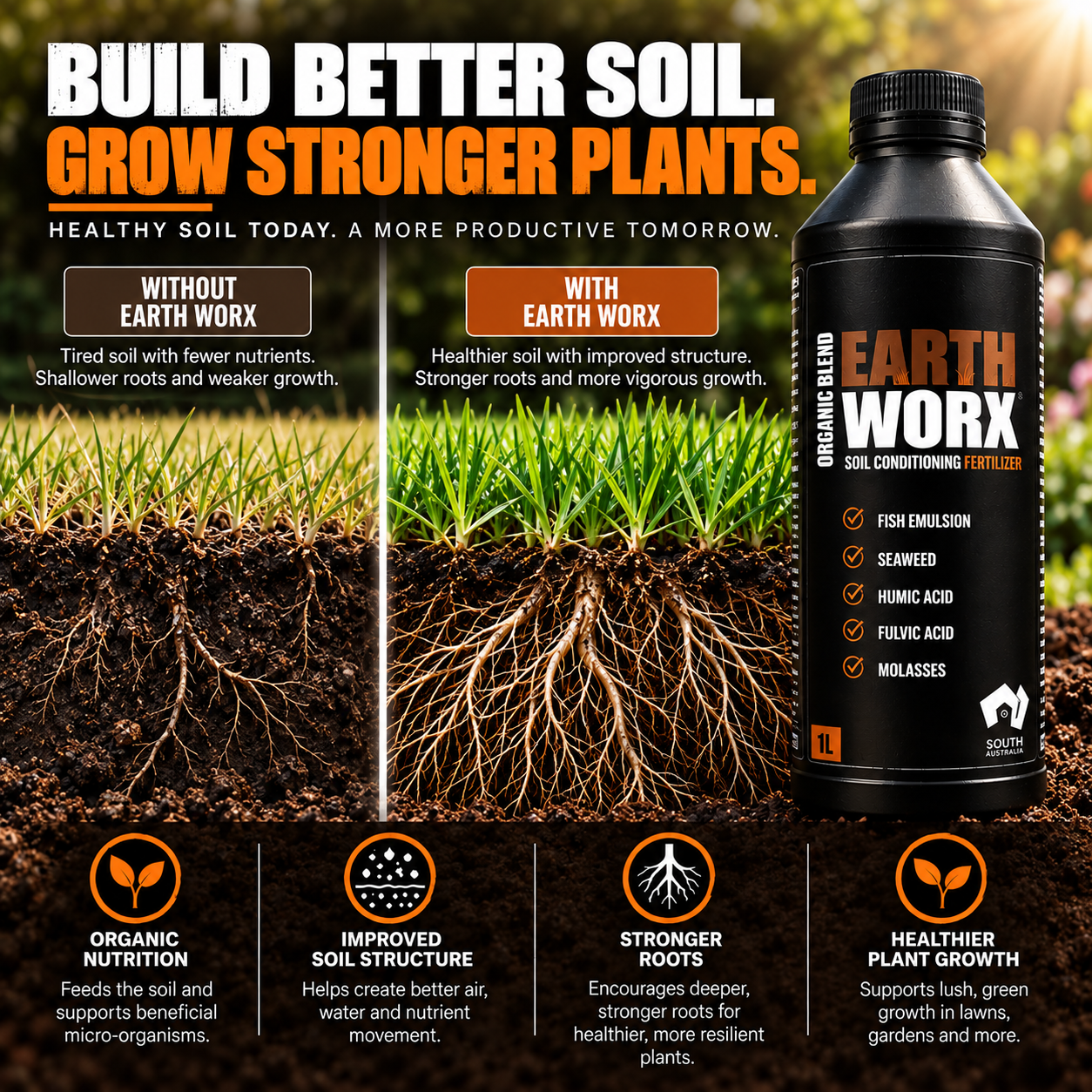 Earth Worx soil conditioner for stronger roots and healthier plants