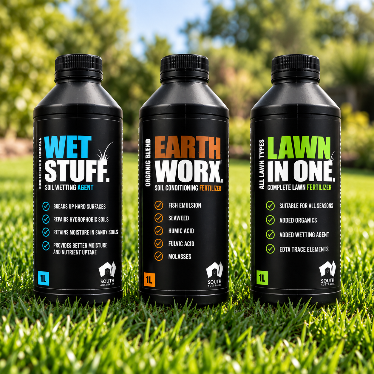 Lawn in One, Earth Worx and Wet Stuff liquid lawn care pack