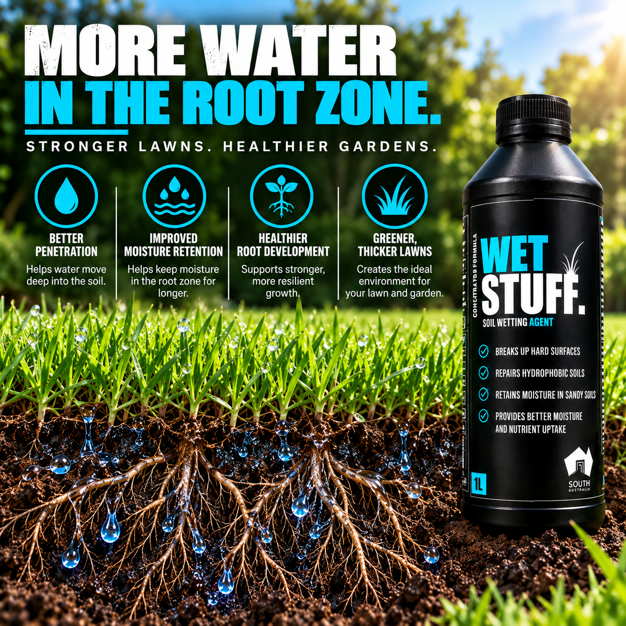Wet Stuff wetting agent for improved moisture distribution in the lawn root zone