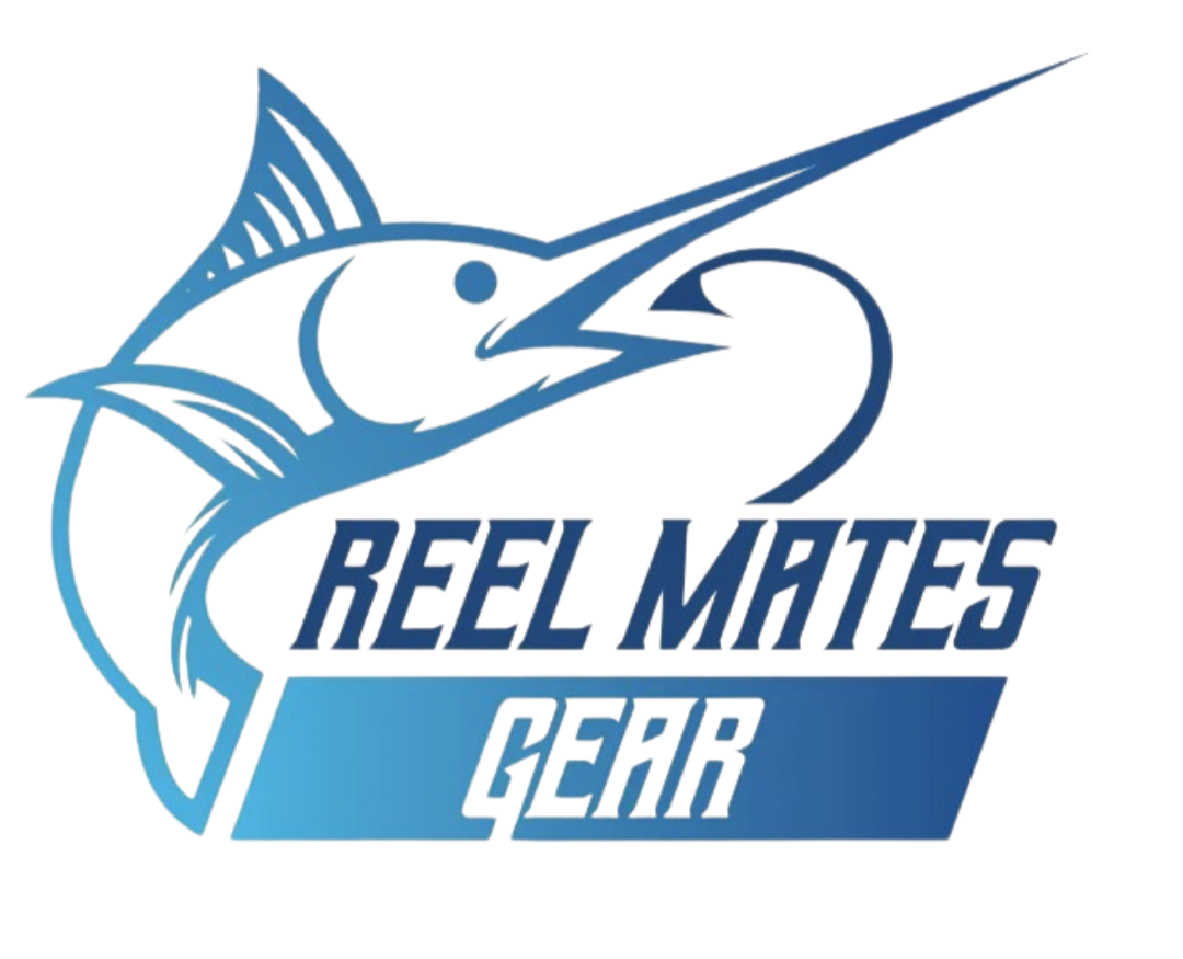 Logo for Reel Mates Fish featuring a stylized fish with a fishing hook and line, the name 'REEL MATES' and a space for additional text.