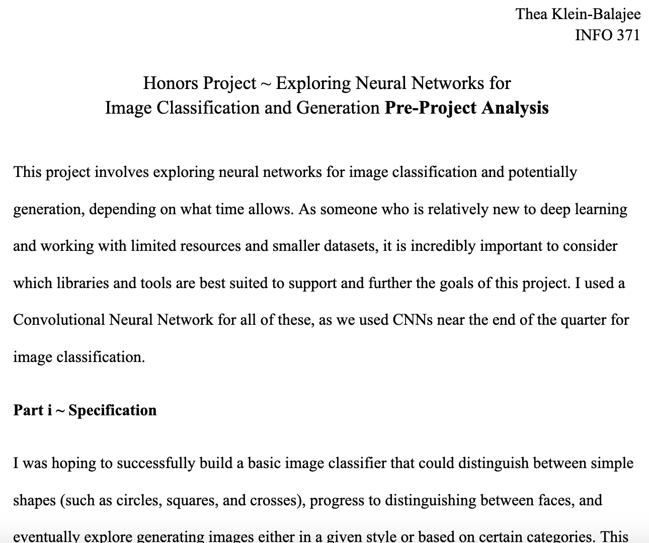INFO 371 Honors Project - Neural Networks