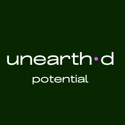 Green background with white text that reads 'unearthed potential'.