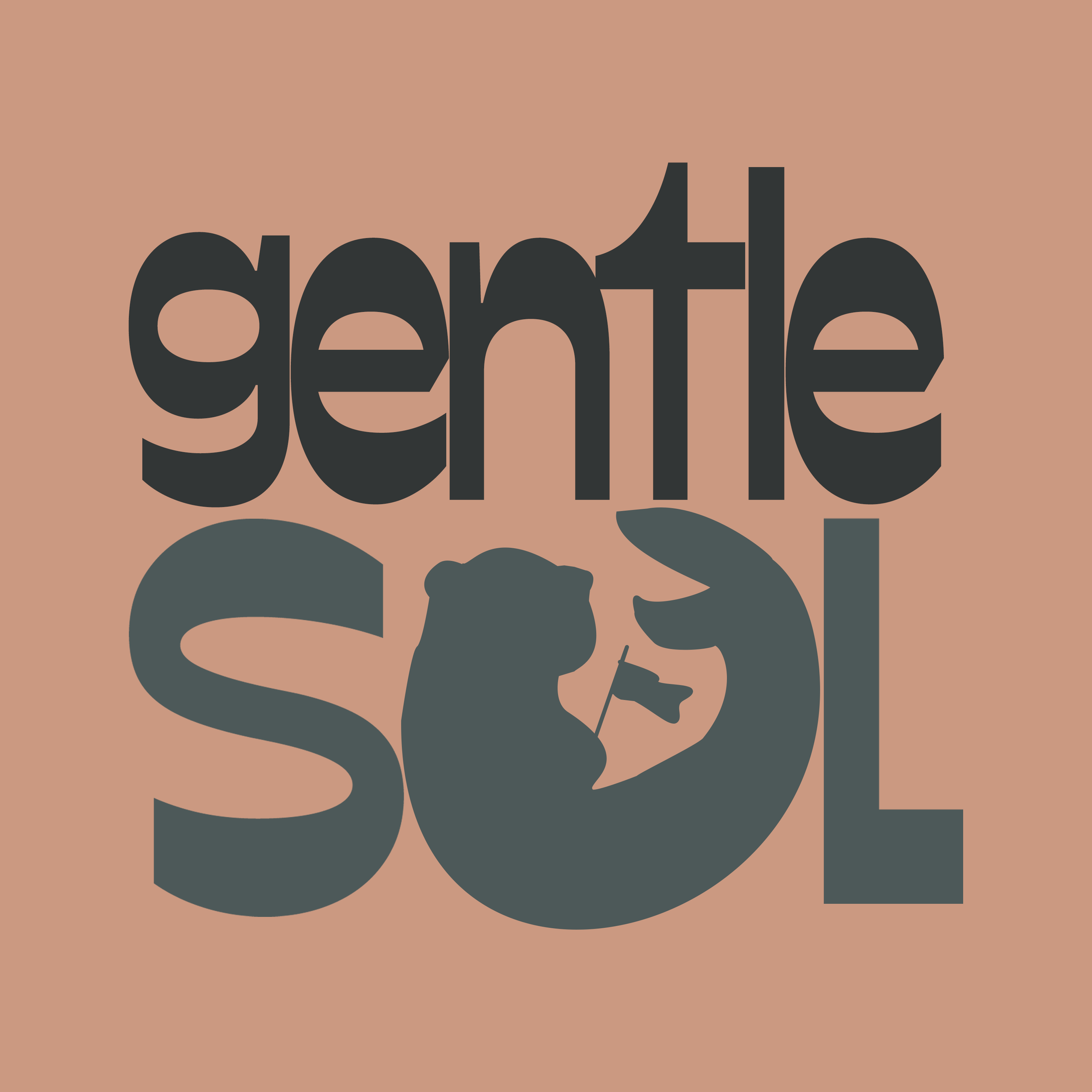 Close-up of bold black text on a tan background that reads 'gente,' with part of a speech bubble or cloud shape below.