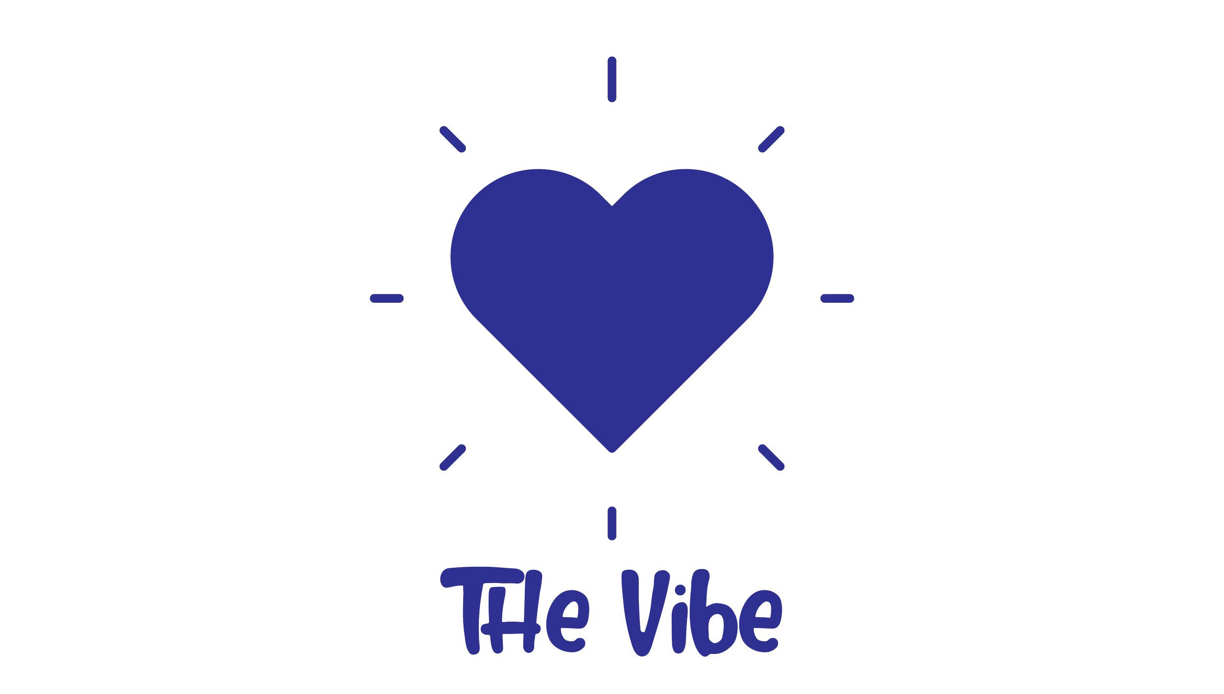 A graphic with a dark background featuring a dark blue heart in the center, surrounded by short lines. Below the heart, it says "The Vibe" in dark blue text.