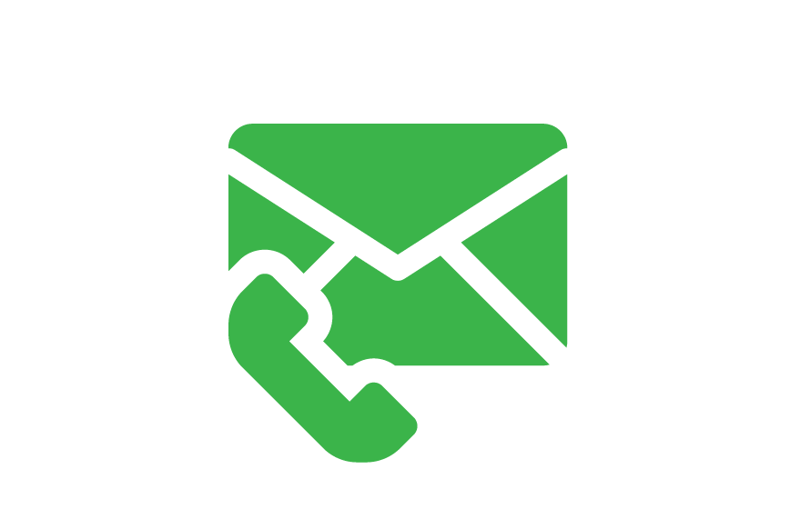 Icon of a green envelope with a black outline and a green telephone handset overlapping the bottom left corner of the envelope.