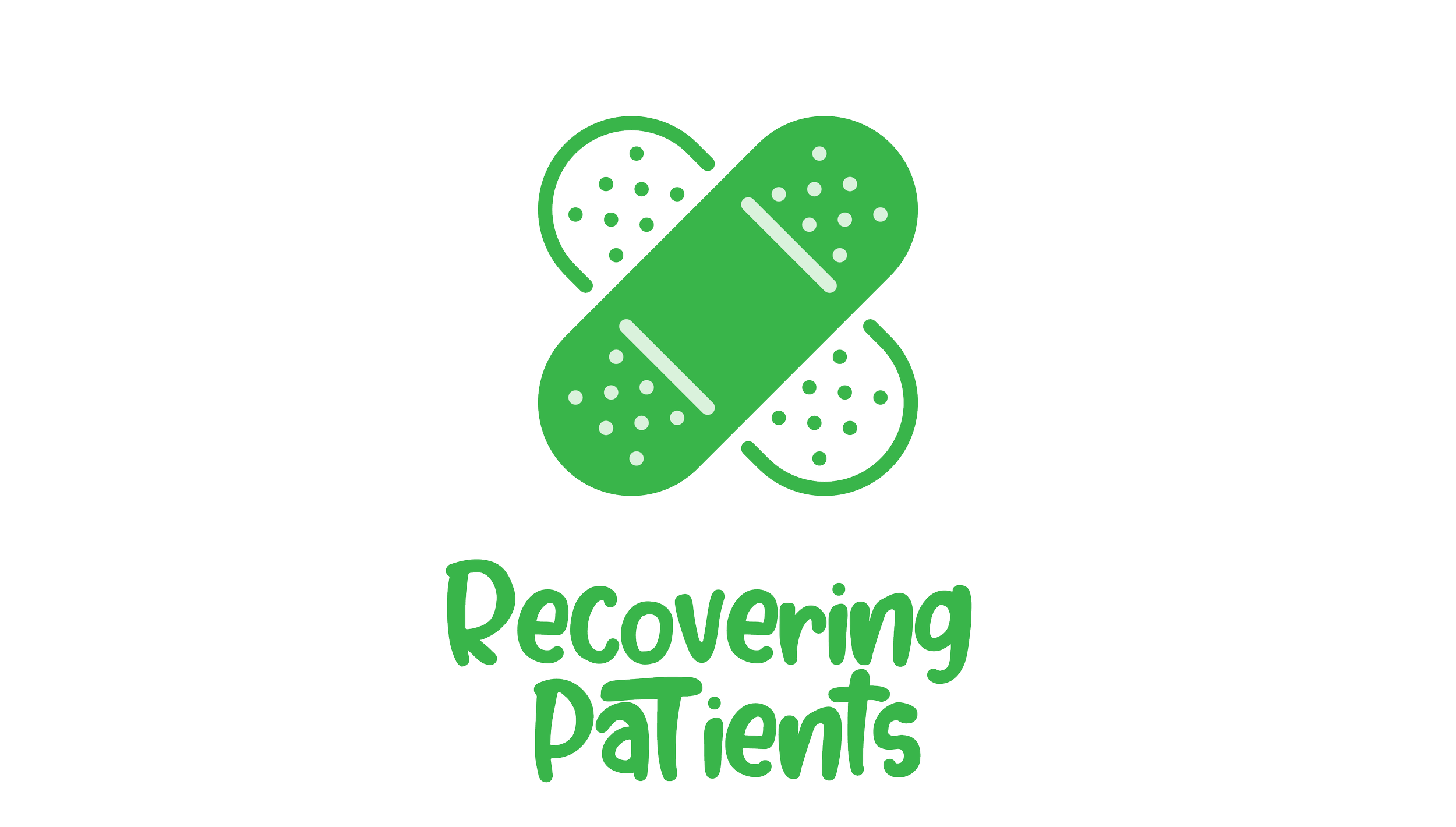 A logo featuring three bandages arranged in a triangular shape with dotted patterns and the text 'Recovering Patients' underneath in green.