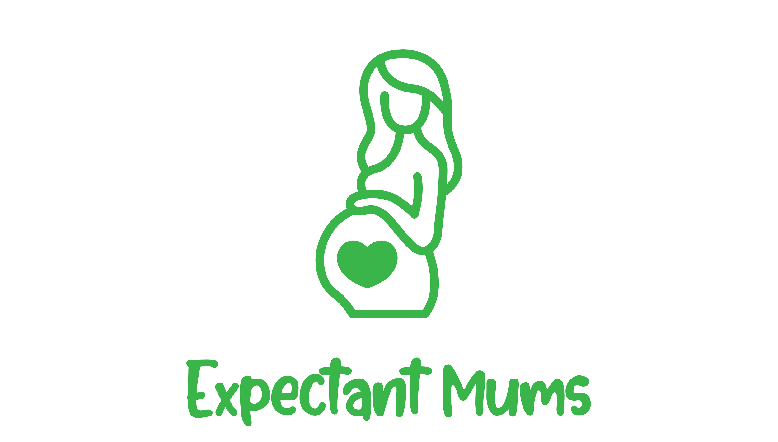 A logo featuring a green outline drawing of a woman with long hair, with the text 'Expectant Mums' below.