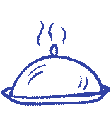 Line drawing of a steaming cloche or food dome