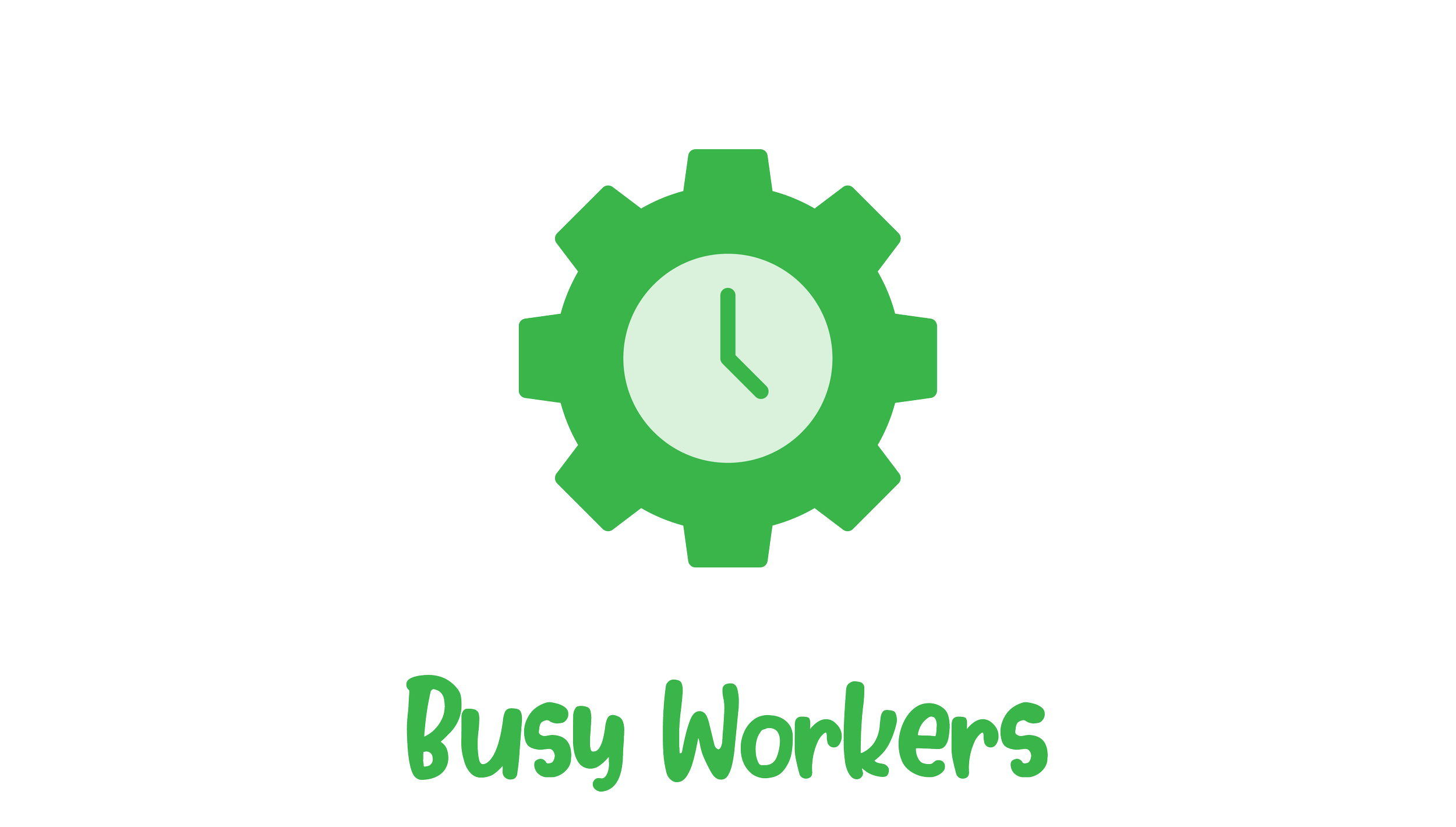 A logo featuring a green gear with a clock inside, and the text 'Productivity Busy Workers'.