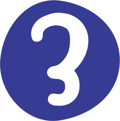 Blue circular icon with a large white number 3 in the center.